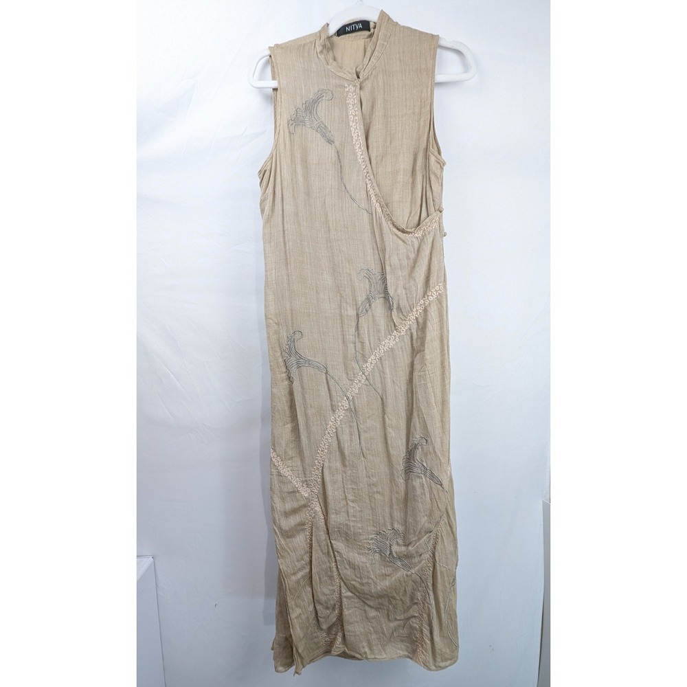Floral Embroidered 100% Cotton Sleeveless Maxi Dress Size M Coastal Beach Boho - Picture 2 of 10